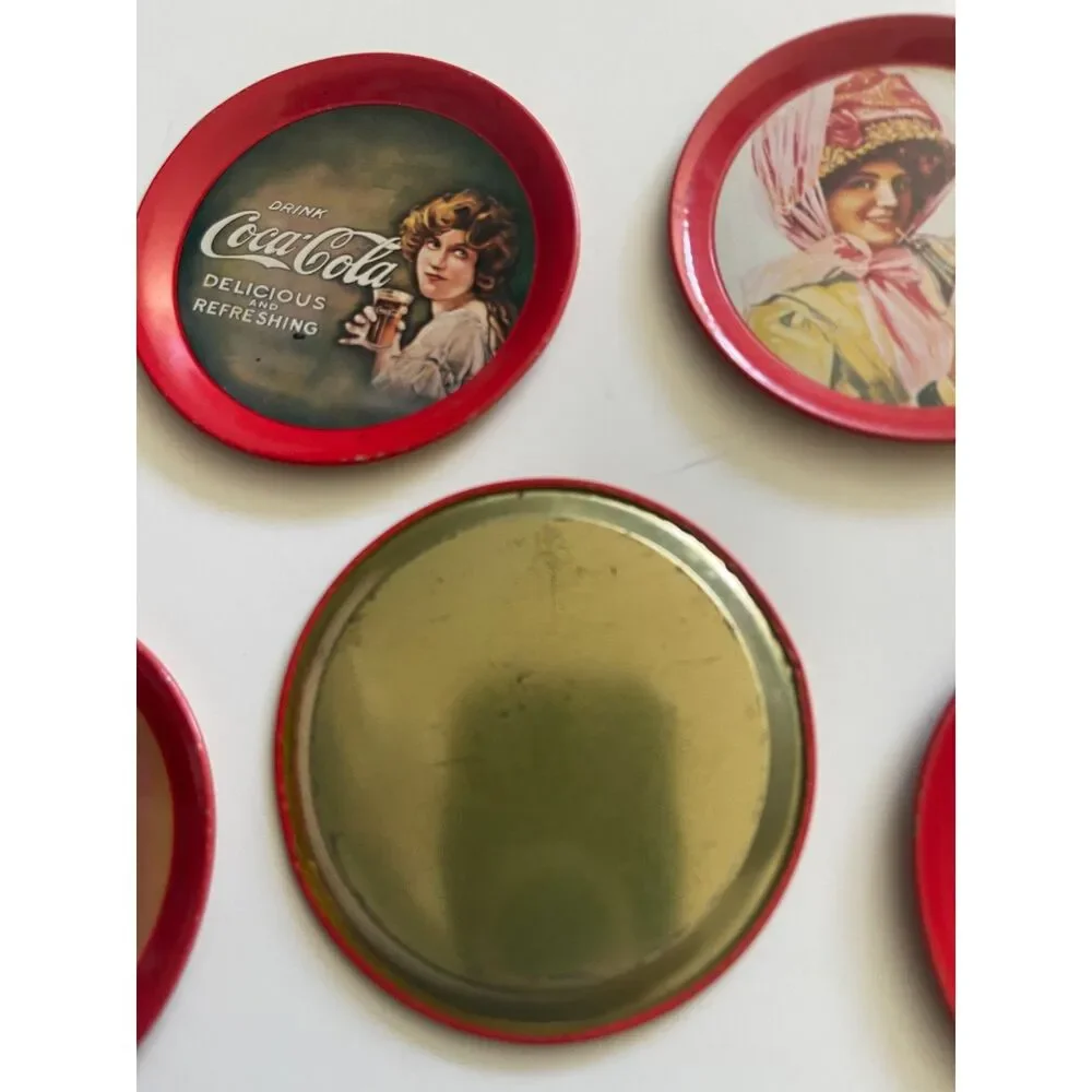 1993 Coca Cola Coasters Metal 3.5 Inch Tin Retro Drink Coke Vintage Lot of 6 Red